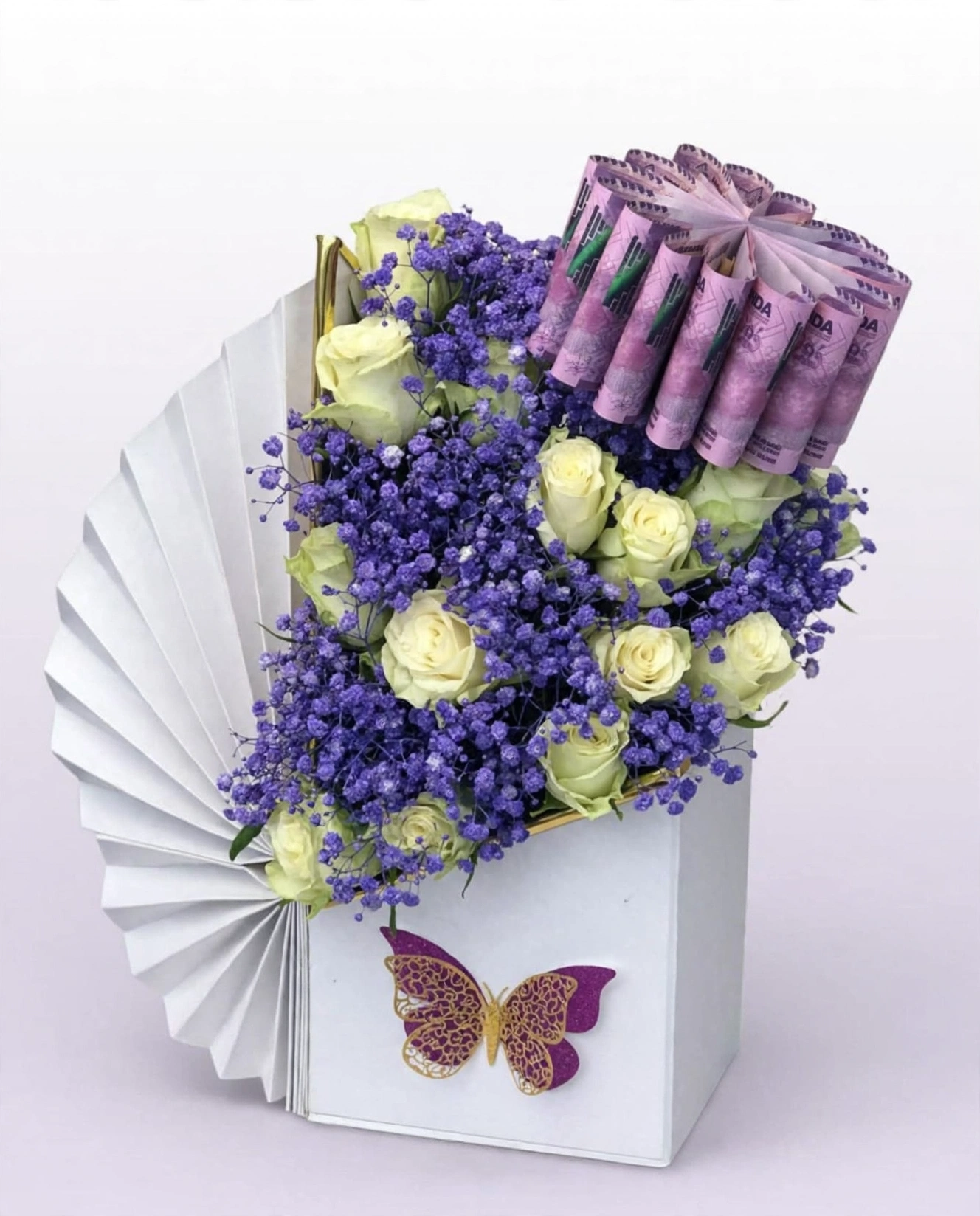 Lavender Dreams - Money Fan Flower Box - flower delivery Kampala