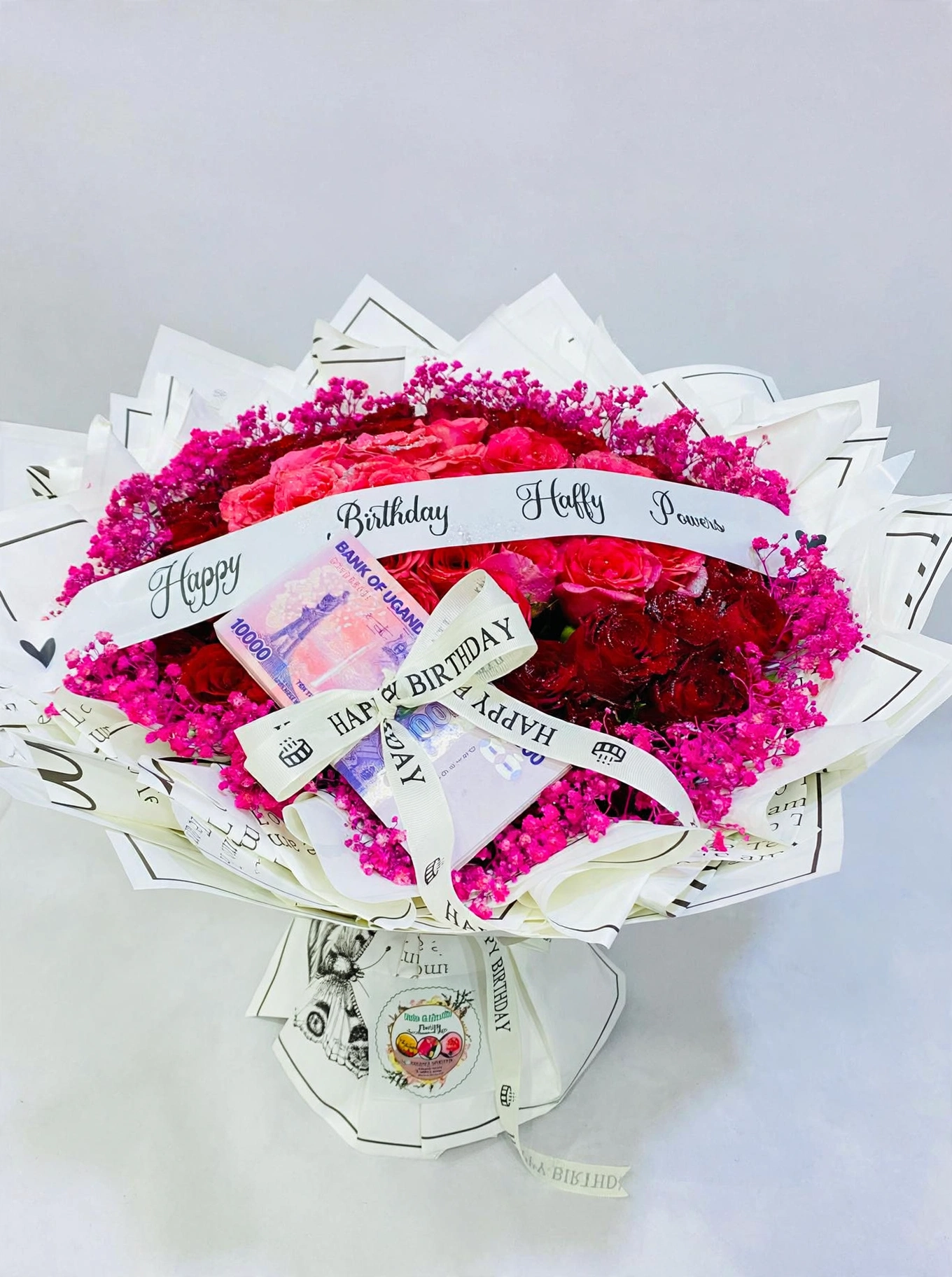 Birthday Money & Rose Bouquet - flower delivery Kampala